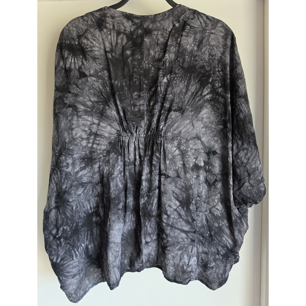 KITH + KIMONO Women S Black Grey Tie Dye Short Sleeve Wrap Robe Cover Up - Picture 2 of 5